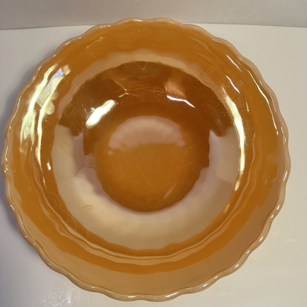 VTG Anchor Hocking Fire King Peach Lustre Bubble Serving Bowl Orange Glass